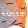 Cappellino 100% cashmere puro - Grigio - Beanie rasato con costa - Berretto morbido di qualità premium - Made in italy