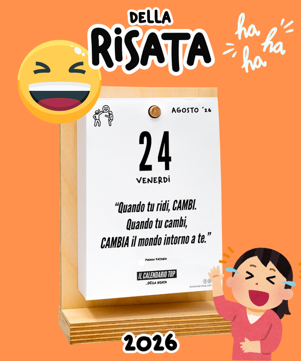 Il Calendario Top della Risata 2026 - ideale per regalare positività e risate - Sostegno in Legno + Inserto A6: 10x14cm