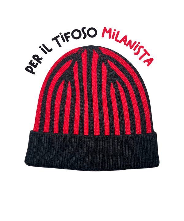 Cappellino con cashmere del Tifoso Milanista - Rossonero - Berretto morbido di qualità premium - Made in italy