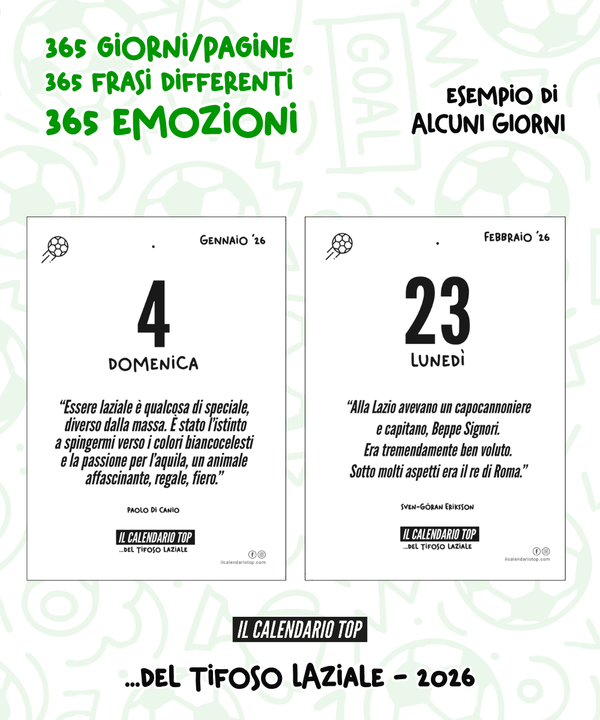 Il Calendario Top del Tifoso Laziale 2026 - Ideale per i veri tifosi biancocelesti - Sostegno in Legno + inserto A6: 10x14cm