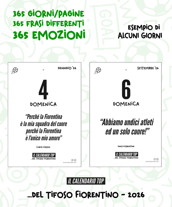 Il Calendario Top del Tifoso Fiorentino 2026 - Ideale per i veri tifosi viola- Sostegno in Legno + inserto A6: 10x14cm