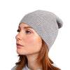Cappellino 100% cashmere puro - Grigio - Beanie rasato con costa - Berretto morbido di qualità premium - Made in italy