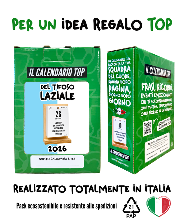 Il Calendario Top del Tifoso Laziale 2026 - Ideale per i veri tifosi biancocelesti - Sostegno in Legno + inserto A6: 10x14cm