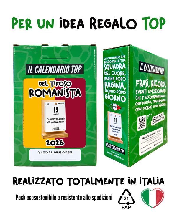 Il Calendario Top del Tifoso Romanista 2026 - Ideale per i veri tifosi giallorossi - Sostegno in Legno + inserto A6: 10x14cm