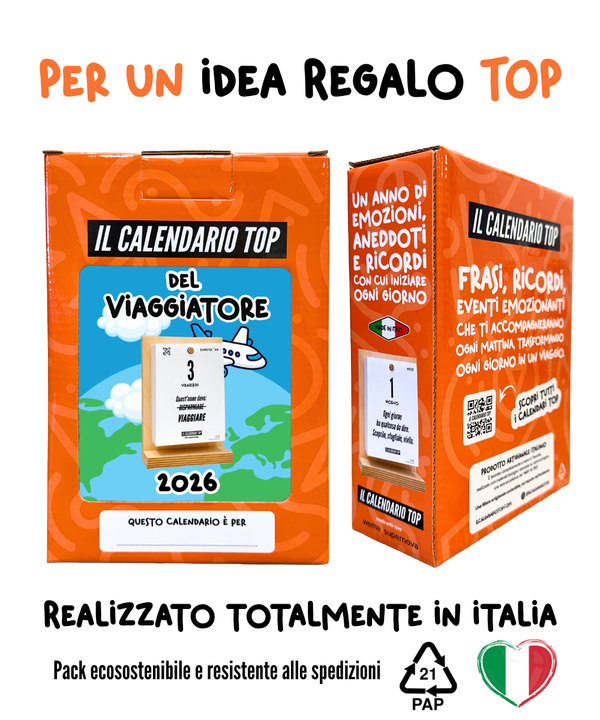 Il Calendario Top del Viaggiatore 2026 - Consigli, frasi e molto altro per i veri viaggiatori- Sostegno in Legno + Inserto A6: 10x14cm