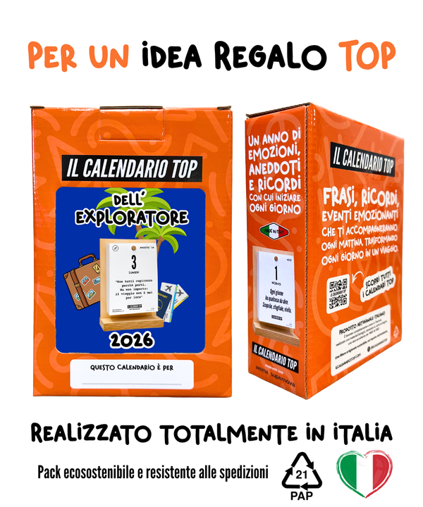 Il Calendario Top dell' Exploratore 2026 - frasi e aforismi di Matteo Cojana (@exploratore_it) - Sostegno in Legno + Inserto A6: 10x14cm