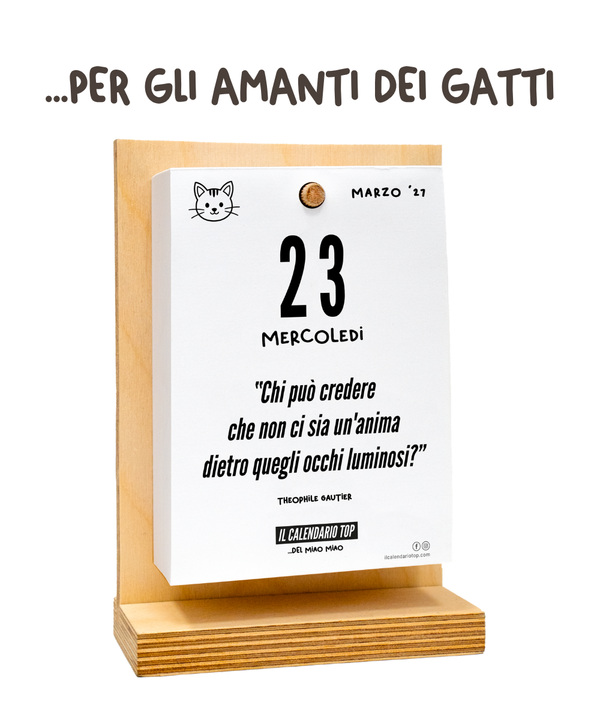 Il Calendario Top Miao Miao 2027 - Ideale per gli amanti dei Gatti - Sostegno in Legno + inserto A6: 10x14cm