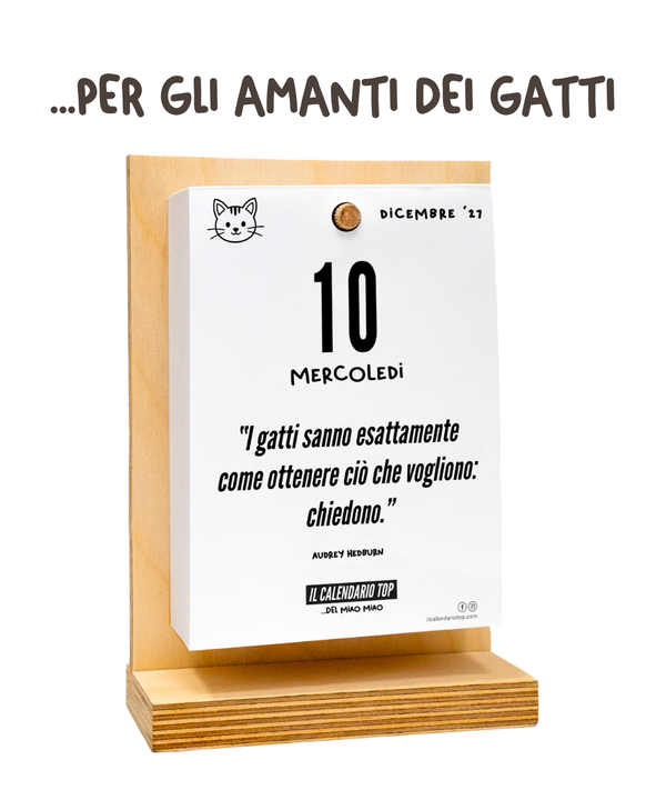 Il Calendario Top Miao Miao 2027 - Ideale per gli amanti dei Gatti - Sostegno in Legno + inserto A6: 10x14cm