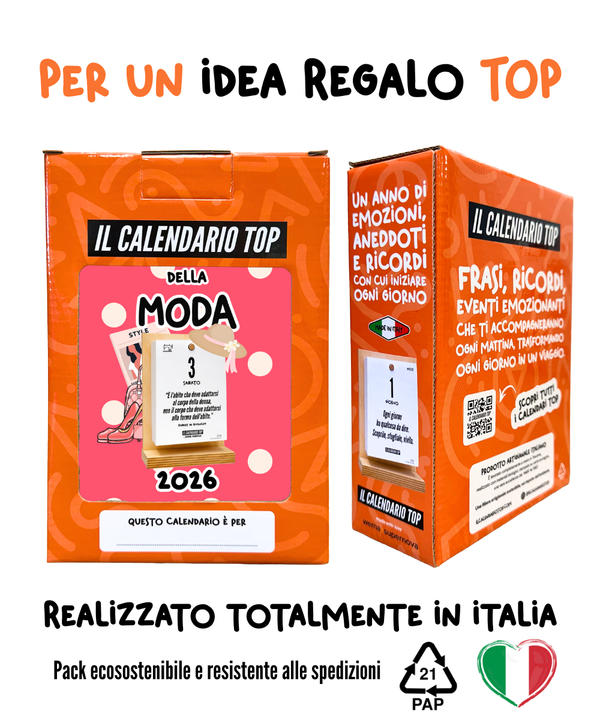 Il Calendario Top della Moda 2026 - Ideale per gli appassionati della moda e del fashion - Sostegno in Legno + Inserto A6: 10x14cm