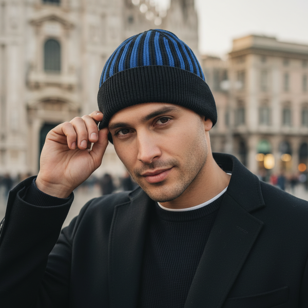 Cappellino con cashmere del Tifoso interista - Nerazzurro - Berretto morbido di qualità premium - Made in italy
