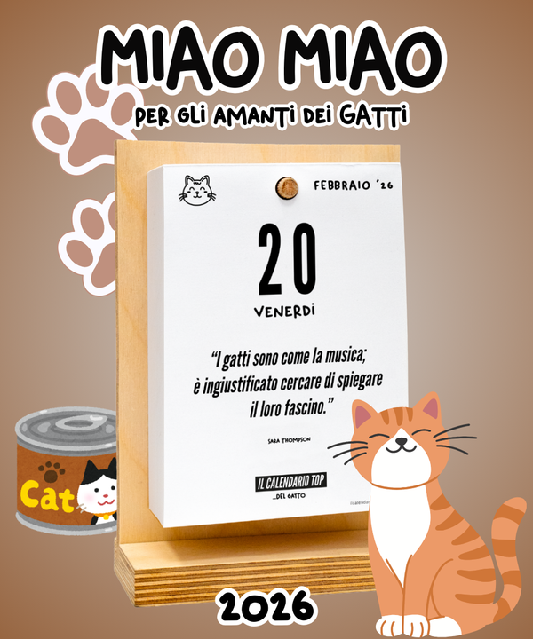 Il Calendario Top Miao Miao 2026 - Ideale per gli amanti dei Gatti - Sostegno in Legno + inserto A6: 10x14cm