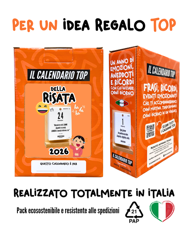 Il Calendario Top della Risata 2026 - ideale per regalare positività e risate - Sostegno in Legno + Inserto A6: 10x14cm