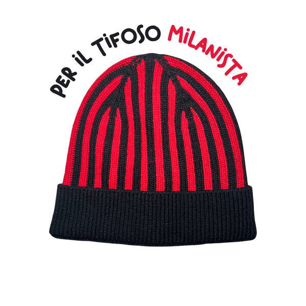 Cappellino con cashmere del Tifoso Milanista - Rossonero - Berretto morbido di qualità premium - Made in italy