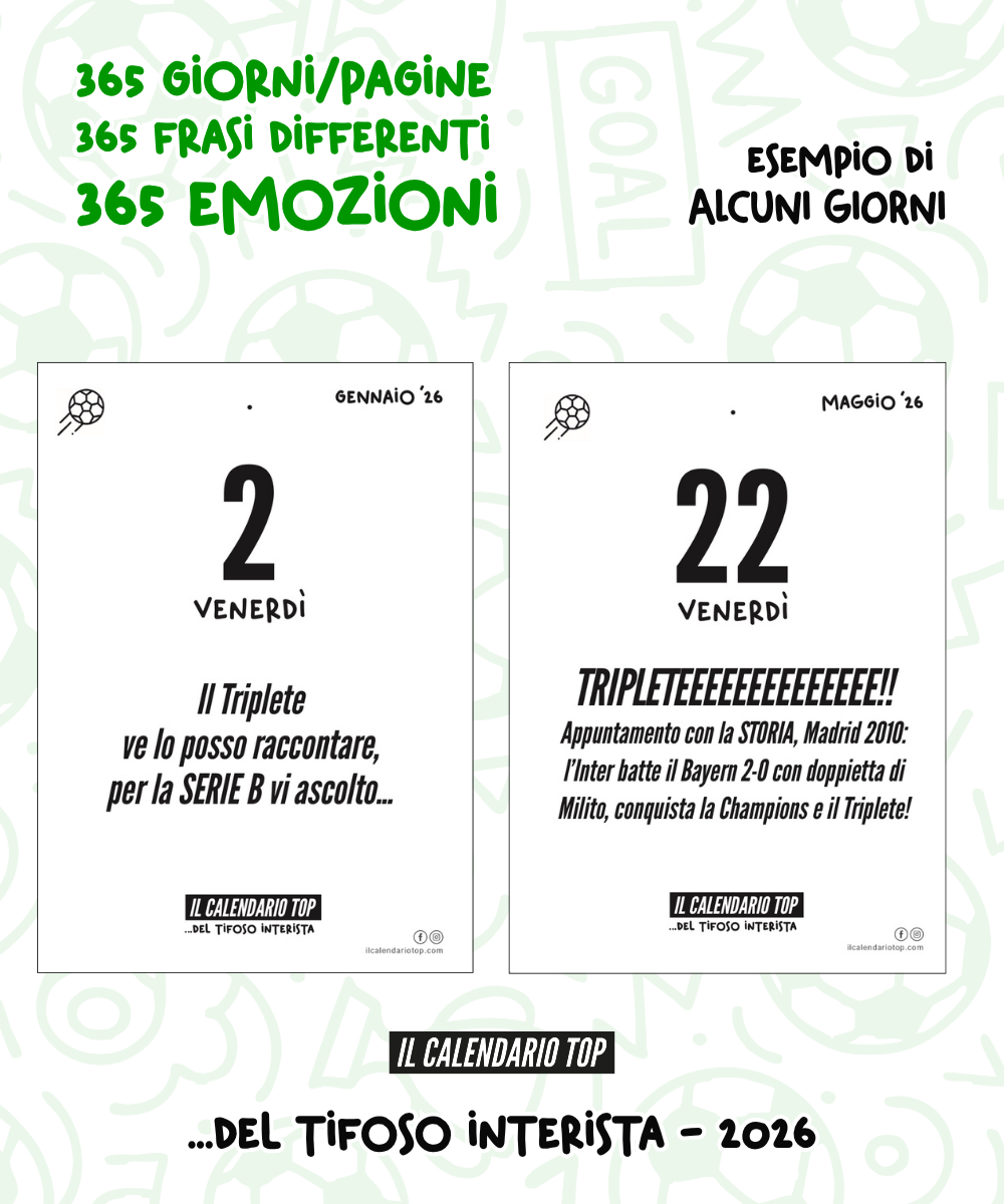 Il Calendario Top del Tifoso Interista 2027 - Ideale per i veri tifosi nerazzurri - Sostegno in Legno + inserto A6: 10x14cm