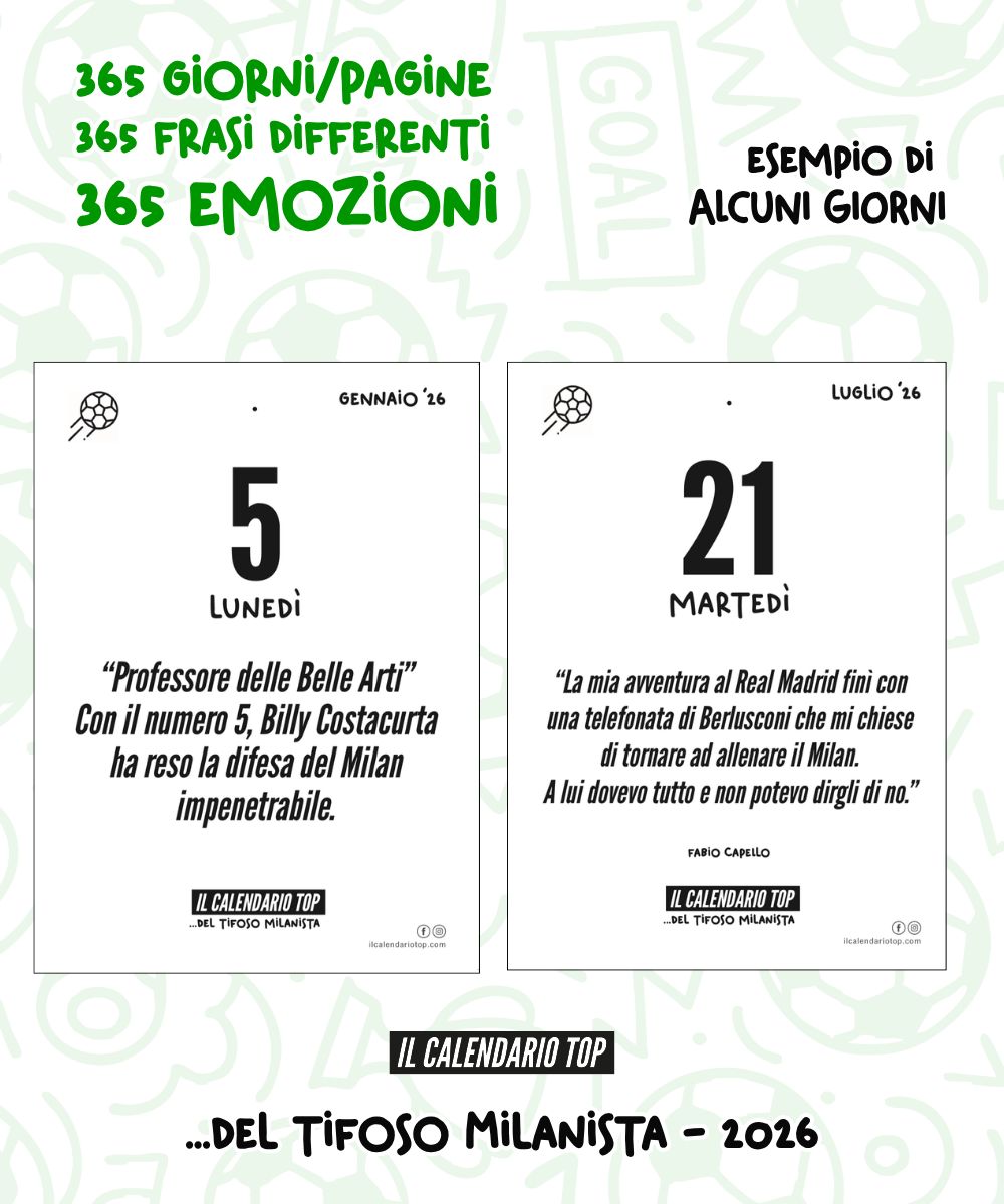 Il Calendario Top del Tifoso Milanista 2027 - Ideale per i veri tifosi rossoneri - Sostegno in Legno + inserto A6: 10x14cm