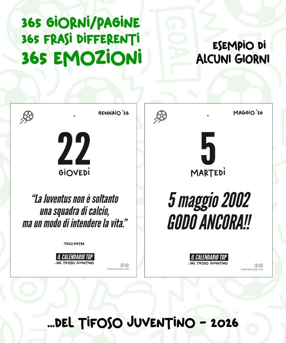 Il Calendario Top del Tifoso Juventino 2027 - Ideale per i veri tifosi bianconeri - Sostegno in Legno + inserto A6: 10x14cm