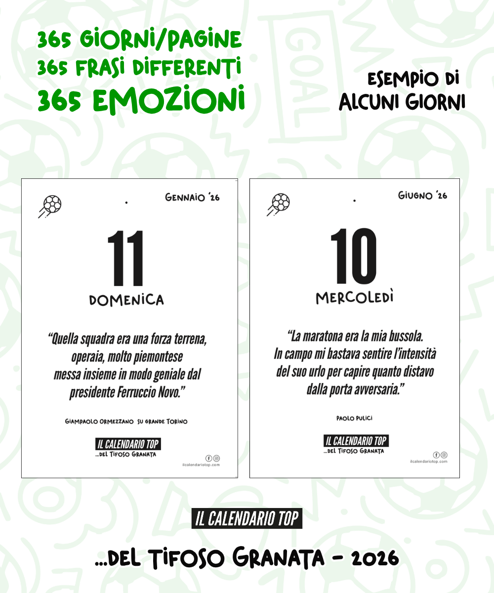 Il Calendario Top del Tifoso Granata 2027 - Ideale per i veri tifosi torinesi- Sostegno in Legno + inserto A6: 10x14cm