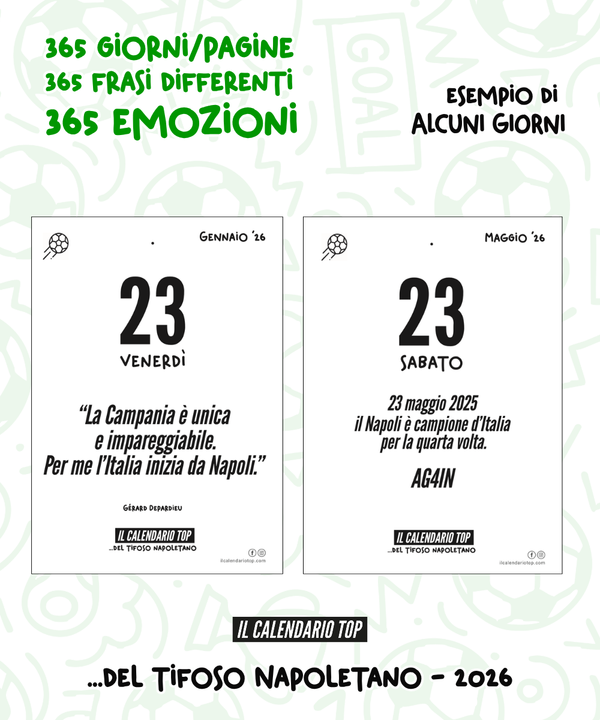 Il Calendario Top del Tifoso Napoletano 2026 - Ideale per i veri tifosi partenopei - Sostegno in Legno + inserto A6: 10x14cm