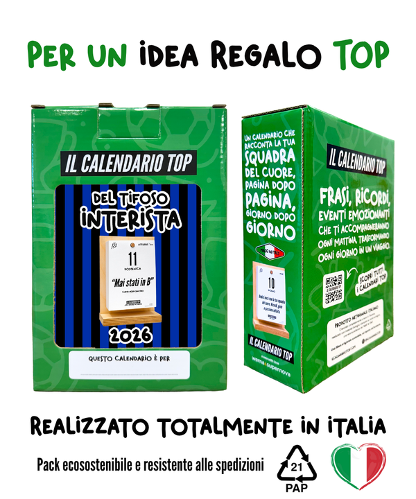 Il Calendario Top del Tifoso Interista 2026 - Ideale per i veri tifosi nerazzurri - Sostegno in Legno + inserto A6: 10x14cm