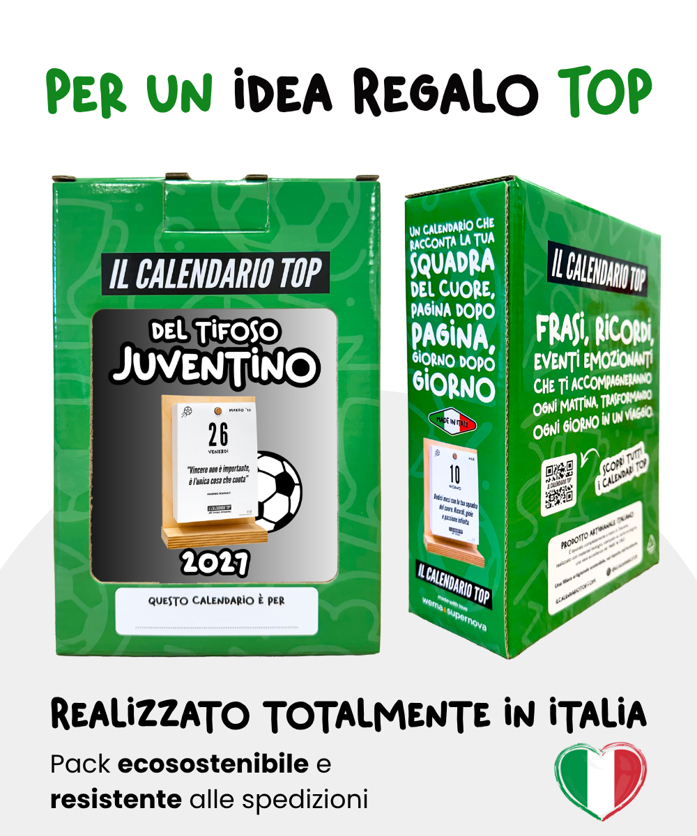 Il Calendario Top del Tifoso Juventino 2027 - Ideale per i veri tifosi bianconeri - Sostegno in Legno + inserto A6: 10x14cm