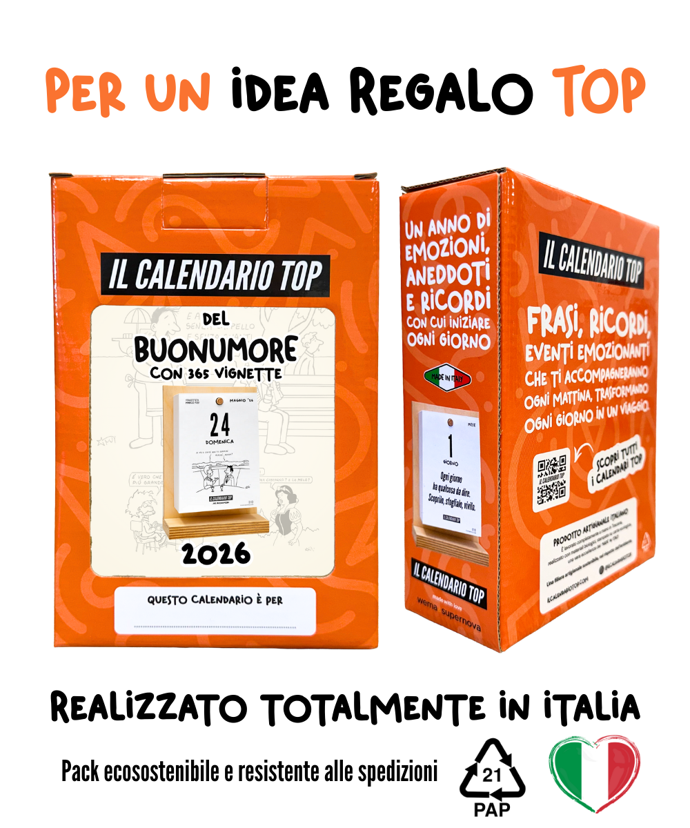Il Calendario Top del Buonumore - 365 Vignette, battute ideale per regalare buonumore e sorrisi | Vignettista: Marco Fusi - Sostegno in Legno + Inserto A6: 10x14cm