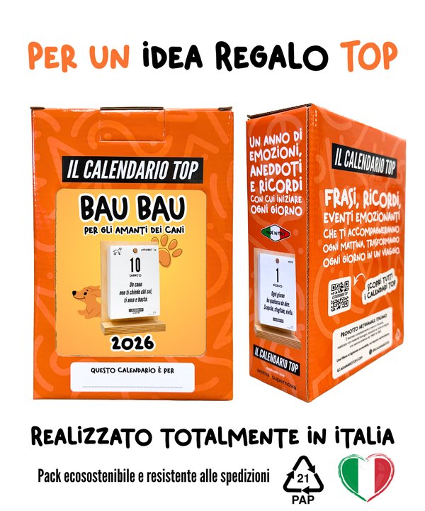 Il Calendario Top Bau Bau - 2026 - Per gli amanti dei Cani - Sostegno in Legno + Inserto A6: 10x14cm