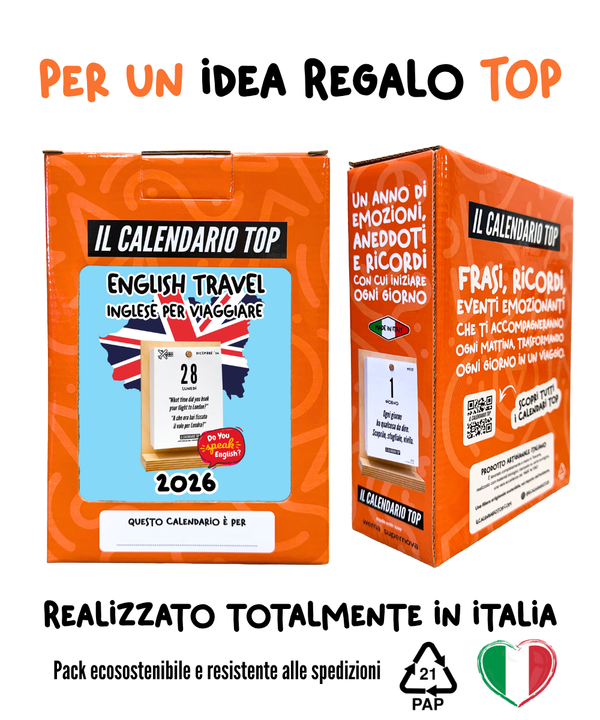 Il Calendario Top dell’Inglese per Viaggiare all'estero - 2026 - English travel: Per Imparare parole, frasi necessarie per Viaggiare- Ideali per i Viaggiatori - Sostegno in Legno + Inserto A6: 10x14cm